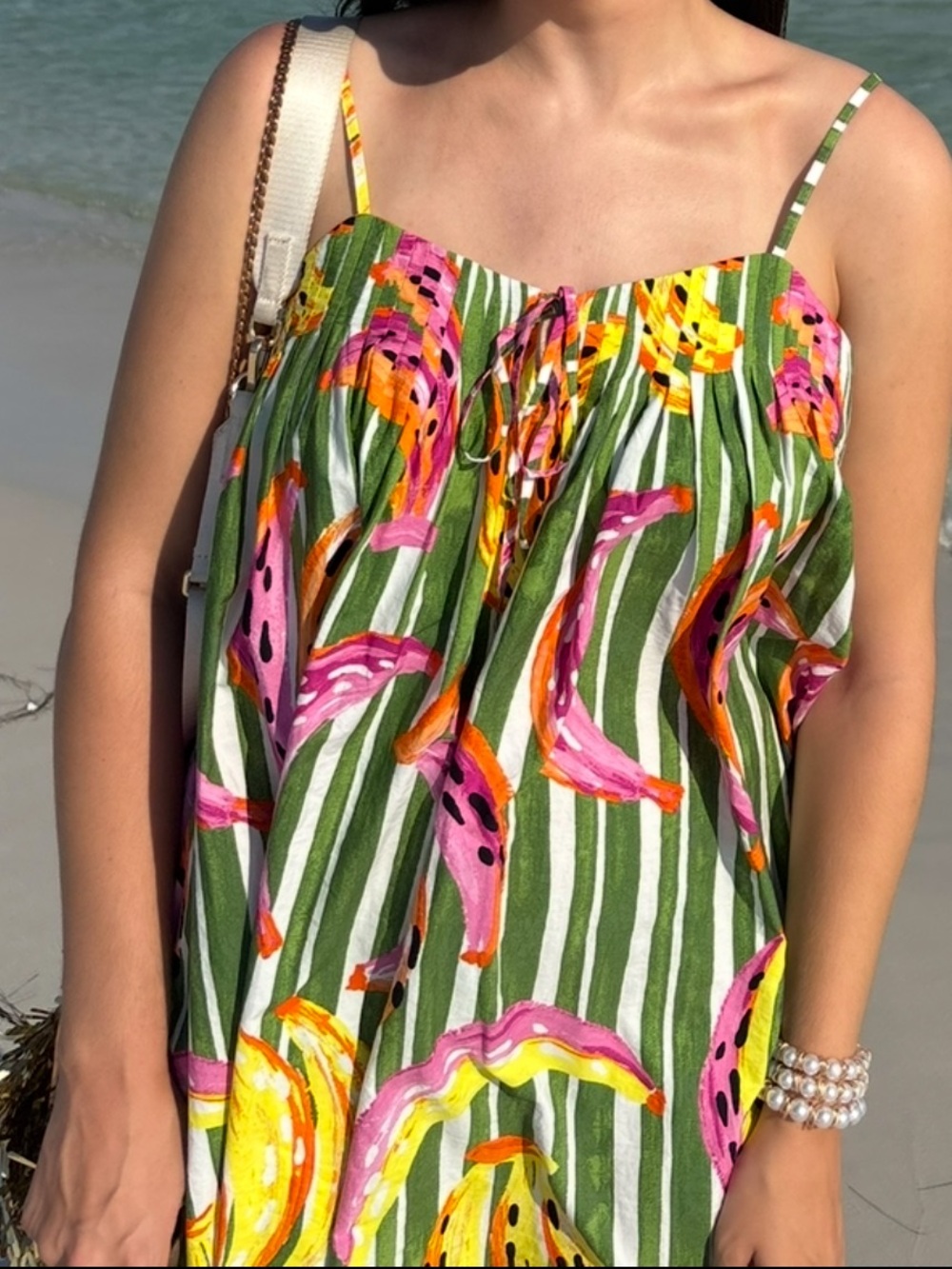 Tropical Stripe Mini Dress with Pink & Yellow Accents